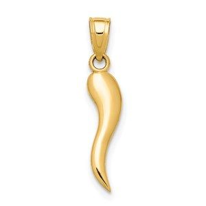14k Yellow Gold Italian Horn Cornicello Necklace Charm Pendant 22.21 x 4.6 mm